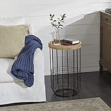 Deco 79 Metal Side End Accent Table End Table with Brown Wood Top and Wire Basket Storage, Side Table 16' x 16' x 26', Black