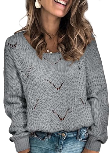 Image of Dokotoo Womens Sweaters 2026 Crewneck Cute Elegant Soft Long Sleeve Hollow Cable Knit Pullover Tops