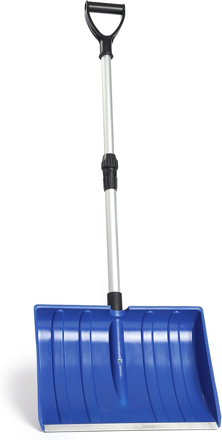 Condition photo showing New/Like New for Meititi 47 Inch Portable Lightweight Snow Shovel with Ergonomic D-Grip,Non-Slip Sponge and Durable Aluminum Blade for Snow Removal,Long Large Capacity Shovel for Driveway,Outdoors,car Camping(Blue)