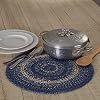 VHC Brands Great Falls Blue Trivet Hot Pad for Pots Pans Blue White Jute Blend Round Circle 15 Inches