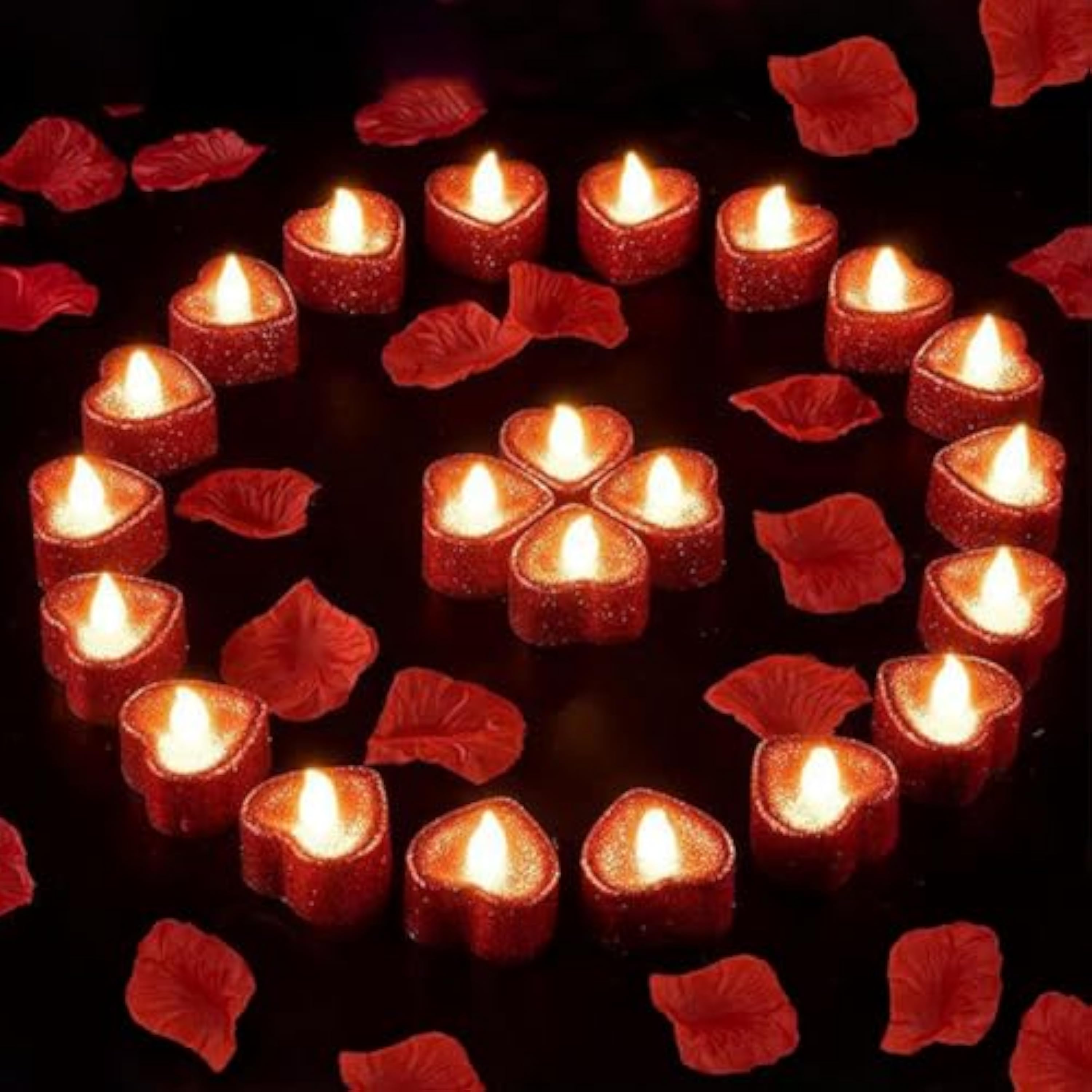 24 velas LED románticas en forma de corazón, romántico, para San Valentín, sin llama, para mesa de boda