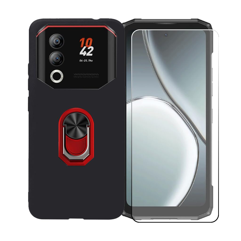FZZSZS Case for Doogee Blade 20 Ultra (6.6") + Screen Protector Tempered Glass,Soft Gel TPU Silicone Protection Cover with Red Kickstand 360 Ring