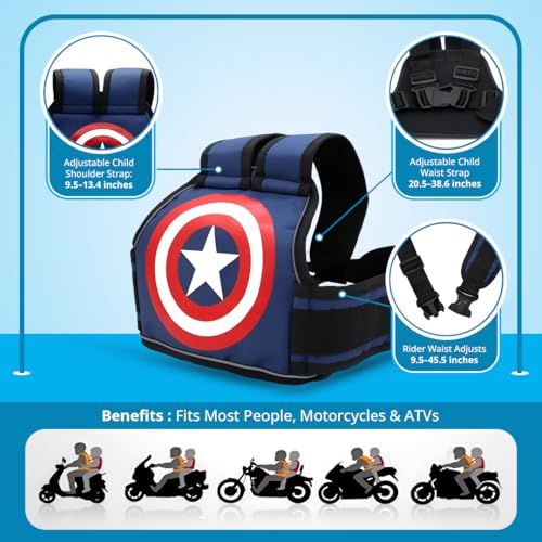 Image of Tony Stark Kids Safety Belt for Two Wheeler with Reflective Strips, Portable Seat Belt Children Motorcycle Harness for Motorcycle Bike, Adjustable Safety Harness for Boys Girls (Star Blaze)