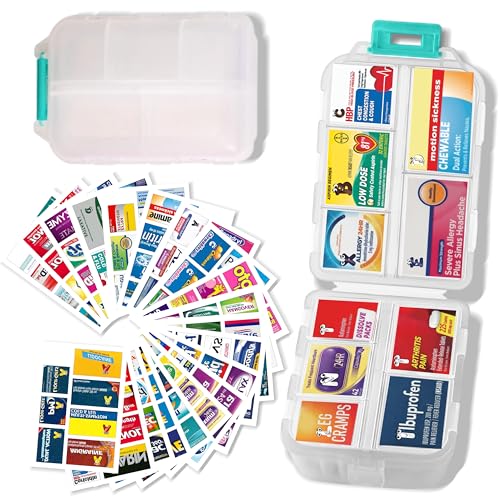 Image of iouwei Large Pill Organizer with Medicine Labels - 7 Day Travel Daily Container, Mini Medication Storage Case (White, 161 Labels)