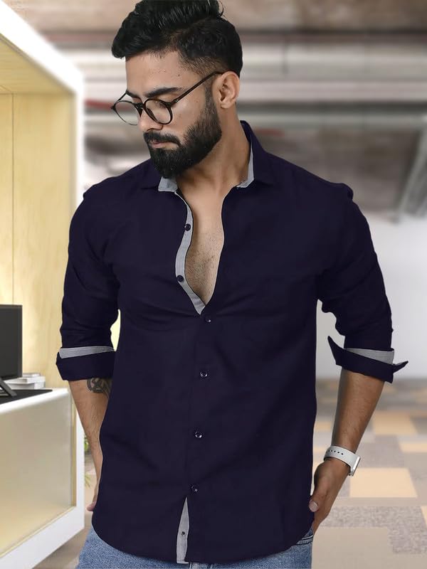 Image of Pinkmint Combo Shirt for Men Cotton Spraed Collar Long Sleeve Formal Shirt (Pack of 2)