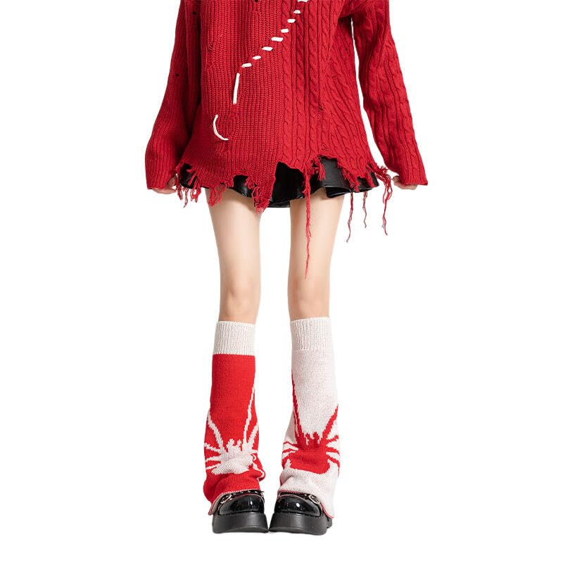 Image of WODECASA Girls Kawaii Leg Warmers Knitted Flared Leg Sleeves Goth Crochet Baggy Cuff Ankle Heap Socks