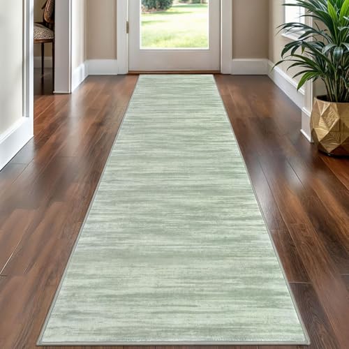 KOZYFLY Modern Abstract Hallway Runner Rug, 2x8 Kitchen Rugs Non-Slip Washable Soft Striped Runner Rugs, Print Distressed Green Carpet Runner for Entryway Bathroom Laundry Room Foyer