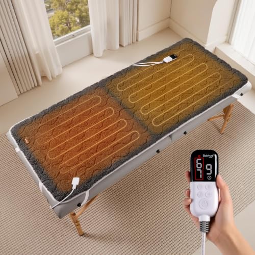 Image of Bearhug Dual Zone Massage Table Warmer, 71 x 30 in 5-Layer Sherpa Heating Pad for Spa and Esthetician Tables, 10 Heat Settings, 90-108F NTC Control, 19 ft Cord, Machine Washable