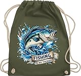 Shirtracer Turnbeutel Rucksack - Angeln Taschen - Fishing is my therapy - Fischer Geschenk - Unisize - Olivgrün