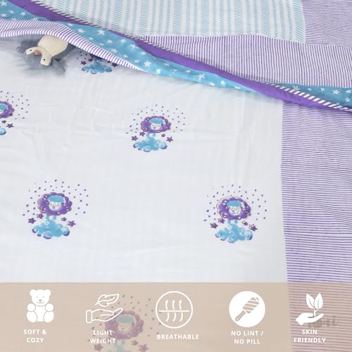 Image of TOAIArt Premium Jaipuri Dohar | AC Blanket Summer Quilt | Hand Block Printed | 3 Layers | Reversible | 150GSM 100% Mulmul Cotton | 100% Cotton Flannel Filling | Single 60 inch X 90 inch |Sleepy Sheep