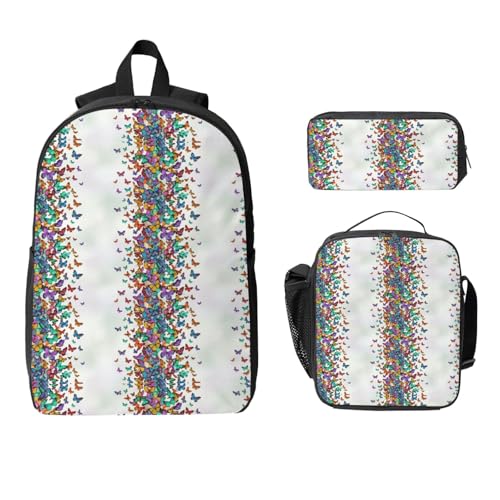 Backpack 3 Pcs Set With Lunch Box Pencil Case Lightweight 3 In 1 For Unisex (for Colorful Butterflies)2
