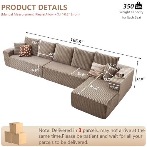 Image of Oversized Modular Sectional Sofa Couch, Large 5 Seater Corner Sofa Modern L Shaped Sectional Couch Cloud Couches for Living Room, Office, Spacious Space, Corduroy,No Assembly Required, Camel
