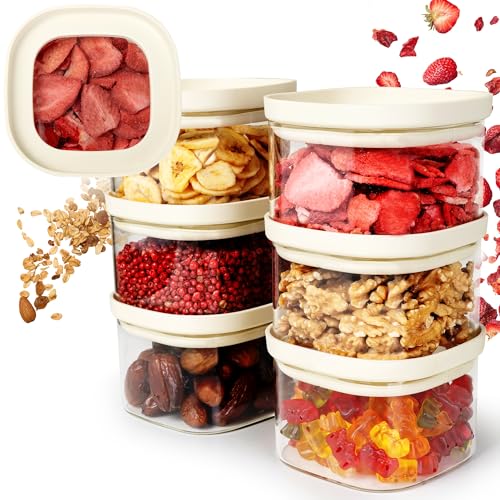 Dalena Home ® Set de 6 Tarros de Cristal con Tapa de Vidrio Borosilicato resistente + Etiquetas (6x 350ml) - Botes Herméticos y Apilables - Botes Cocina Almacenaje, Frasco Cuadrado