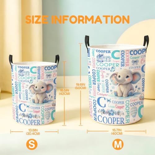 Image of Custom Elephant Laundry Hamper, Personalized Laundry Basket with Name, Customized Dirty Clothes Basket for Clothes Toy Bathroom Bedroom Storage,S-16.5 inchX 13.8 inch