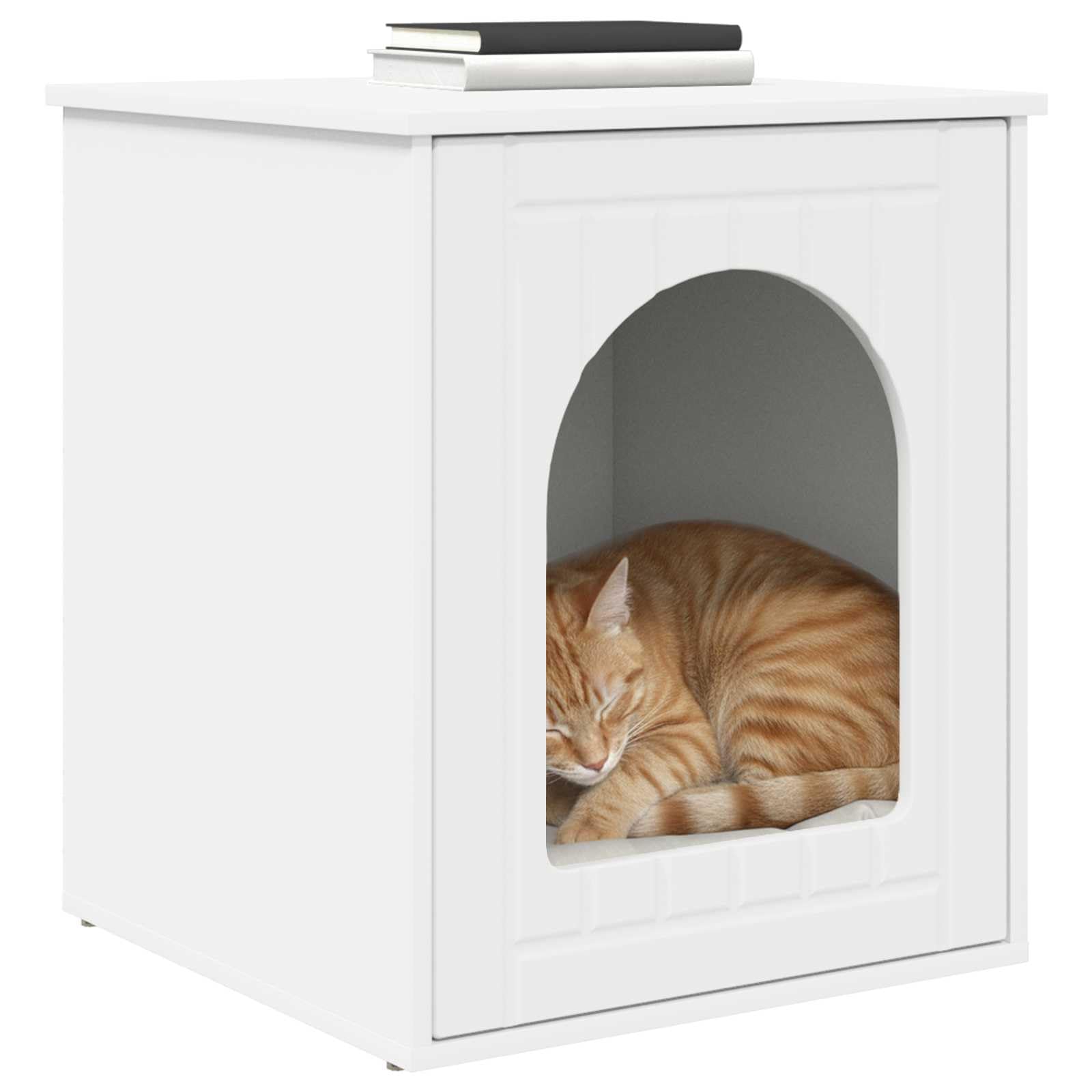 Casetta per gatti bianca in legno 53 x 52 x 62 cm con kit di montaggio per soggiorno interno, stabile, salvaspazio, accogliente rifugio, design moderno, facile da pulire, durevole