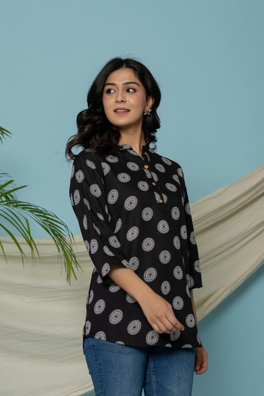 Image of Women's Cotton Printed Kurta Top | 3 /4 Sleeve Straight Kurti Casual Outings