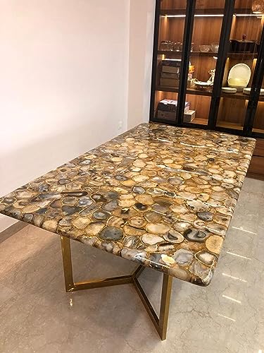 Table basse 35,6x35,6 cm agate jaune carrée époxy balcon