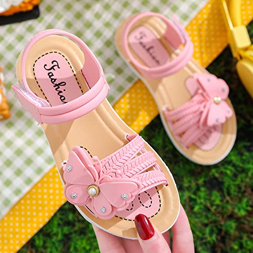 Little Girls Butterfly Sandals Big Kid Comfortable Open Toe Sandals Summer Flat Shoes Princess Sandals (Pink, 12 Little Child)4