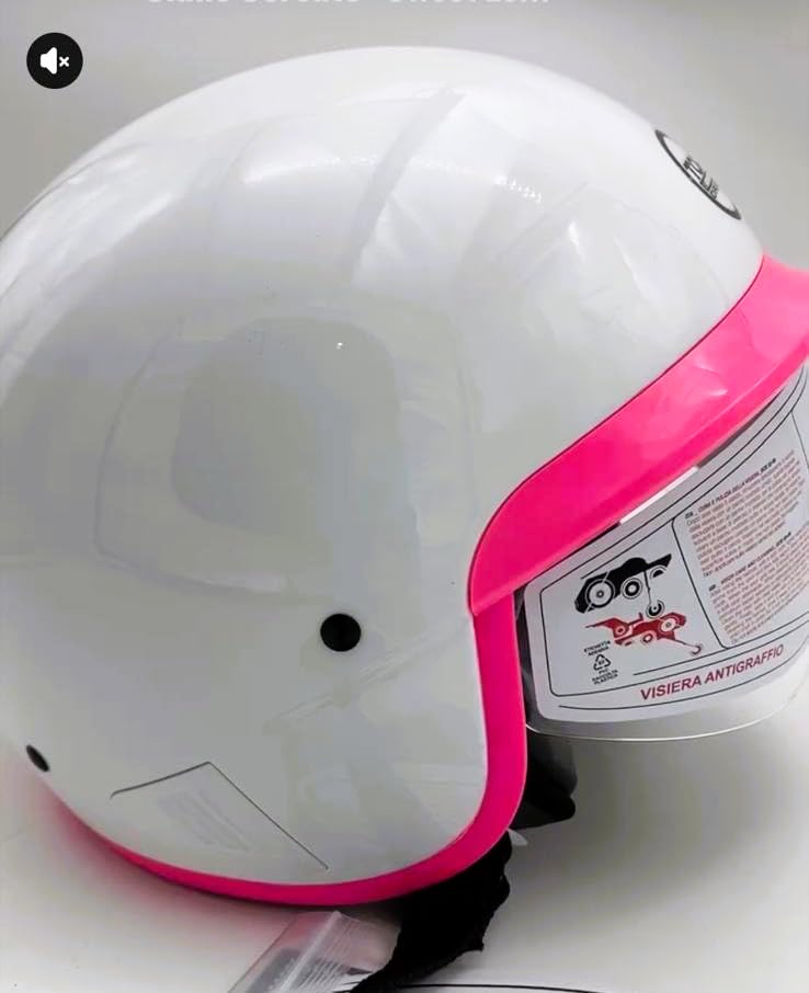 TOP DRIVE Casco Moto Scooter Omologato ECE 22 CASCO BABY ROSA Visiera antigraffio che filtra i raggi UV tg -s - 49-51 cm