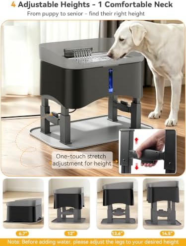 Twinsing 11L Elevated Dog Water Fountain No-Spill with 4 Heights Adjustable - 1