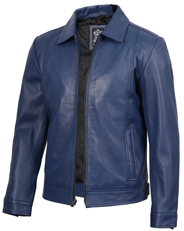 Image of Blingsoul Vintage Distressed Leather Jacket for Men - Shirt Collar Genuine Lambskin Mens Leather Jacket