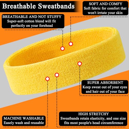 Image of 48PCS Neon Sweatbands, Colorful Sport Headband Wristband Set for Kids, Breathable Terry Cloth Athletic Sweat Bands for Basketball Tennis Running Football, Multicolor