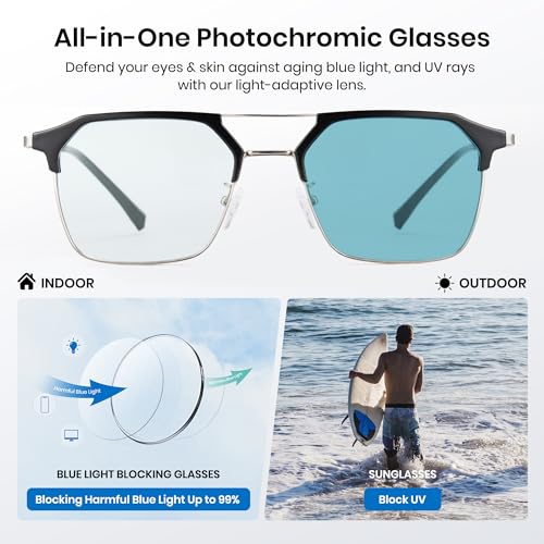 Image of Cyxus Photochromic Glasses for Men Women with Blue Light Blocking 8249 | UV Protection, Eye Protection,Classic Aviator Style,Ideal for Computer Screen Daily Wear