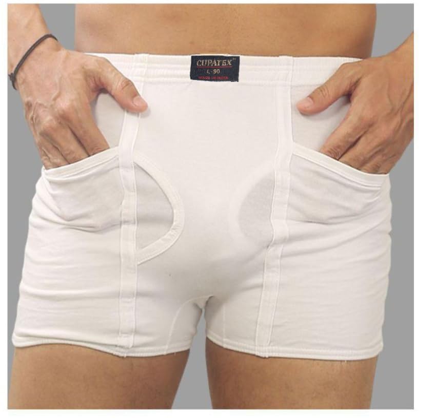 Image of Men White Cotton Pocket Trunks Underwear 3 Pcs Combo