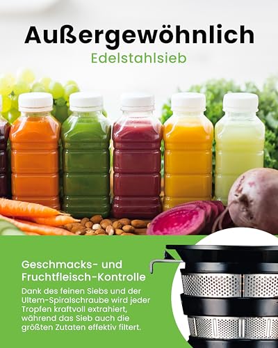Foto von Hurom Slow Juicer | Entsafter Gemüse und Obst | H320N | Elektrische Kaltpresse | Ruhiger Motor | Leicht zu Reinigen mit Großem Behälter und Siebfilter 2L | 200 Watt | BPA Frei | Schwarz