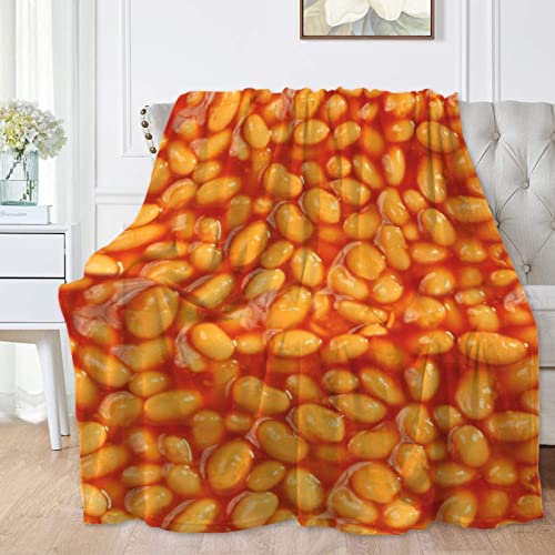 Baked Beans Throw Blanket 3D Food Blanket for Girls Boys Kids Soft Cozy Fleece Funny Food Blanket for Bed Couch Sofa Chairs—All Season Small 50