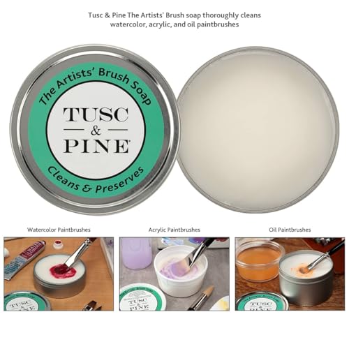 Tusc & Pine The Artists' Brush Soap - 2oz Plant-Based Brush Cleaner, Oil, Acrylic, Watercolor Paint - Nourishes Bristles; Made in North Carolina; Alkali Soap, Gentle Pine Fragrance - Thumbnail 3