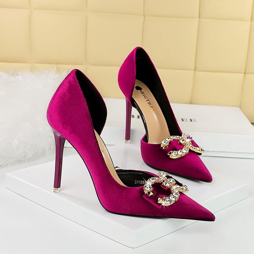 GeRRiT Closed Toe Pumps, Women's Pumps, Strappy Pumps, Clasp Pumps, Block Heel, Closed Toe, Glitter Pumps, Perfect for Weddings and Parties, 11 cm (Color : Purple, Size : 6)4