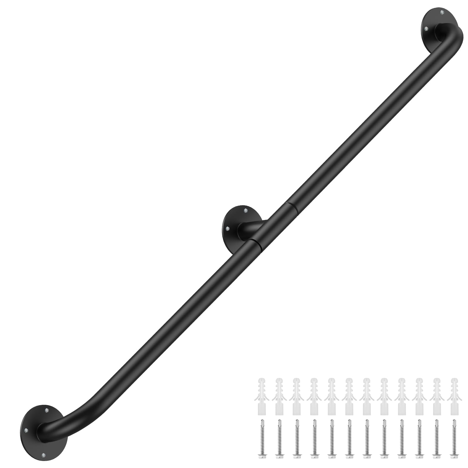 GORWARE Stair Railing Indoor,7FT Pipe Stair Handrail,440LBS Load Capacity Black Galvanized Iron Hand Rail,Industrial Wall Mounted Metal Staircase Handrail for Stairs Porch,Safety Handle