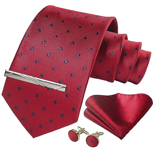 Image of Striped Plaid Polka Dot Mens Tie Formal Necktie Pocket Squares Ties Clips Cufflinks Classic for Men Set