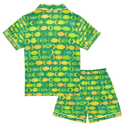 senya Green Cartoon Fish Satin Summer Pajama Sets Silk Short Sleeve Button Down Sleepwear2