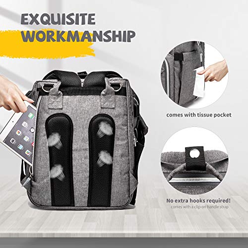 XDW-GIFTS 3 in 1 Travel Foldable Baby Bed Diaper Bag,Diaper Backpack Changing Station,Built-in USB Charging Port and Stroller Straps