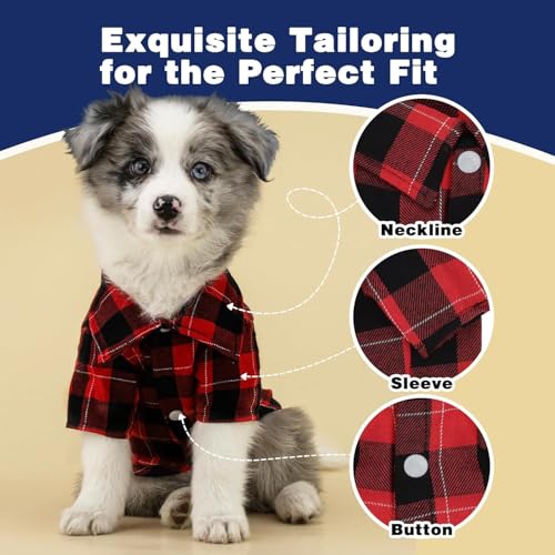 Paiaite Plaid Dog Shirt: Classic Checkered Style in Cotton for Large, Medium, and Small Breeds, Comfort, Breathability, and Elegance Dog Clothes. Perfect for Everyday Wear, and Photoshoots Red L - Image 8