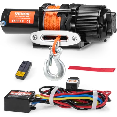 Vevor ELECTRIC WINCH, 4500 LB 4500 Lb Synthetic Rope, 12V Dc Atv Utv Winch 1/4 In X 39 Ft Aluminum Fairlead Wired Remote Control cover