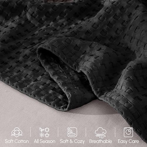Image of Elegant Comfort Premium 100% Cotton Waffle Blanket - Lightweight Breathable Waffle Weave Bed Blanket - Soft and Warm All Season Blanket for Couch, Sofa and Bed, Queen Size 90x90 Inches, Black
