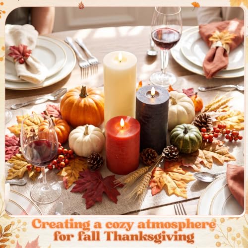 Image of 3 Pcs 6 /8 /12 Inches Fall Flameless LED Candles with Remote and 2 /4 /8h Timer Orange Black White Battery Operated Wax Flickering Candles for Thanksgiving, Halloween, Harvest Party Home Decor