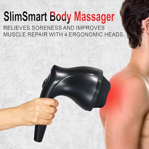 Image of RoboTouch Slimsmart Cordless Electric Handheld Full Body Massager With 4 Massage Heads, Variable Speed For Pain Relief And Relaxation, White