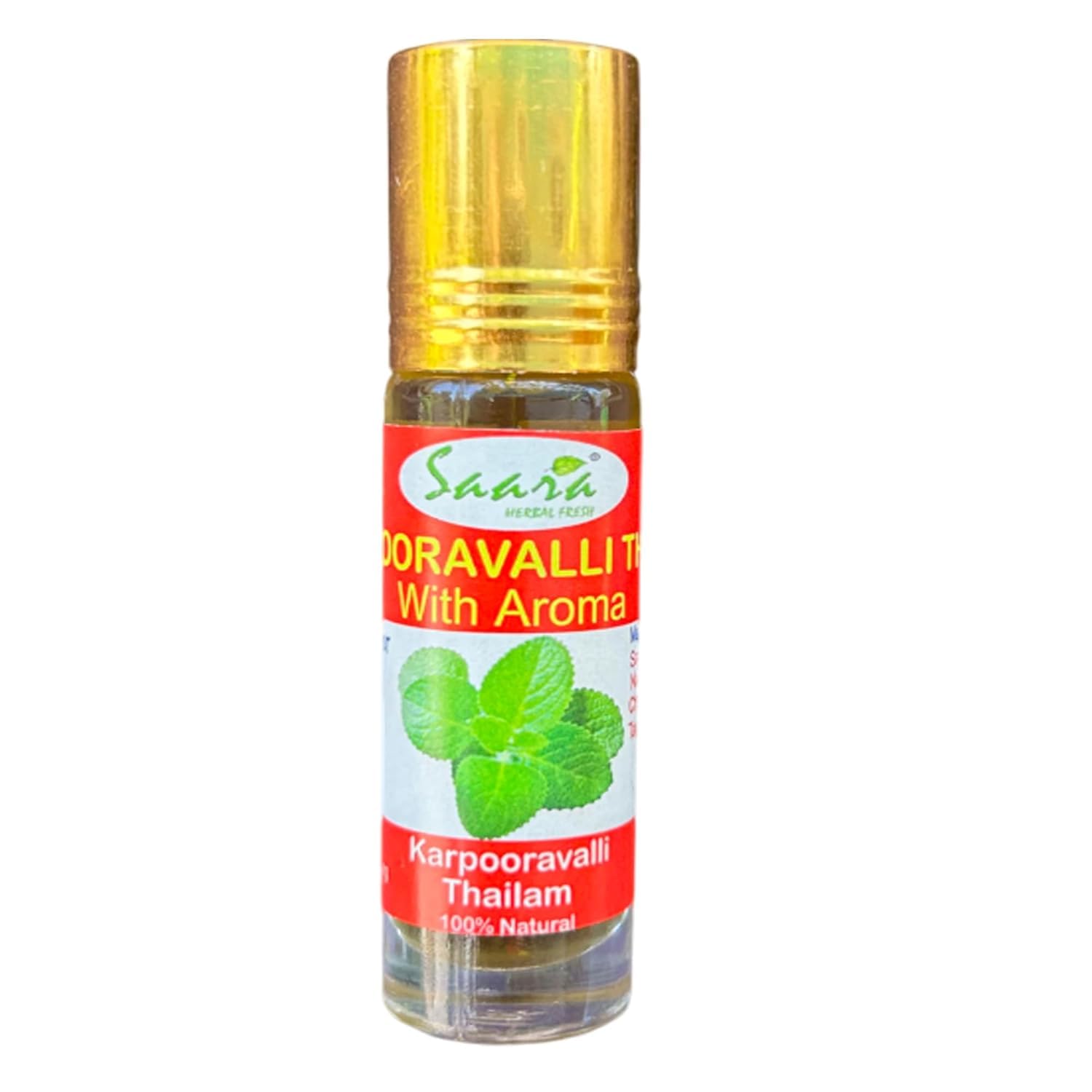 Saara HERBAL FRESH Karpooravalli Thailam Roll On (8ml), Coleus Amboinicus, Omavalli Leaves Oil, Cough and Cold Roll On (Pack of 4)-image-3