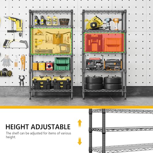 Image of M MZG 1250 lbs 5 Tier Shelf Metal Storage Shelves Shelving Wire Rack Heavy Duty Closet Organizers for Garage Kitchen Bathroom Laundry Black 13.8 inch D x 29.5 inch W x 59.5 inch H