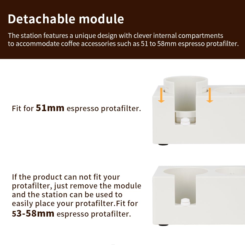 Soporte para prensas de café espresso con distribuidor y alfombrilla para portafiltros de 51 mm/54 mm/58 mm, estación de apisonamiento de café