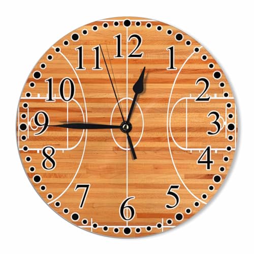 Clock Basketball Court Wall Clock 10 Inch Battery Operated Clock Silent Non-Ticking Modern Clocks Decorative for Home Kitchen Living Room Bathroom Office