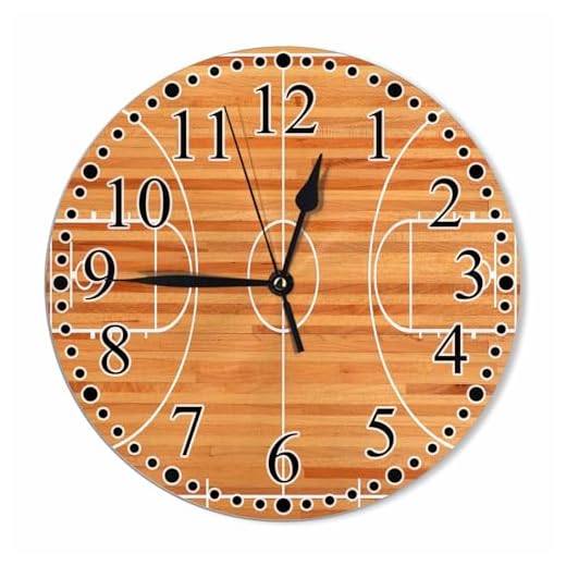 Clock Basketball Court Wall Clock 10 Inch Battery Operated Clock Silent Non-Ticking Modern Clocks Decorative for Home Kitchen Living Room Bathroom Office
