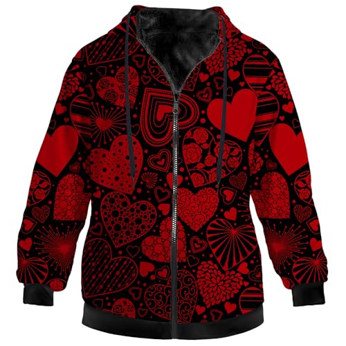 Valentines Jacket for Women Men Winter Fleece Sweatshirt Long Sleeve Hooded Full Zip Up Hoodies Coat with Pockets