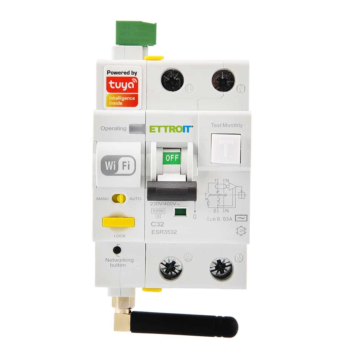 ZOREI Interruttore Magnetotermico Differenziale Smart WIFI,1P+N 230V/400V, App TUYA, Occupa 3 Moduli DIN (1P+N 32A 30mA 6kA)