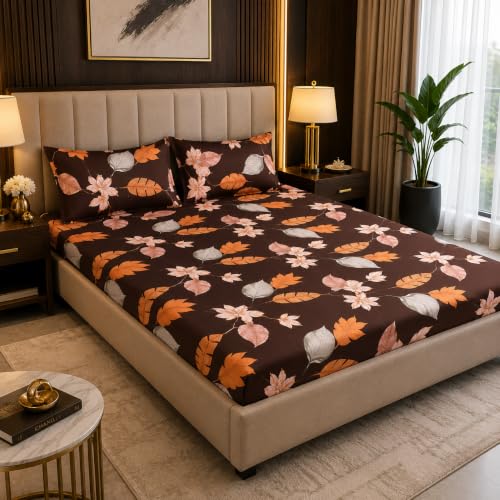 Image of King Size Fitted Bedsheet 75 inchx80 inch 2 Covers-Brown