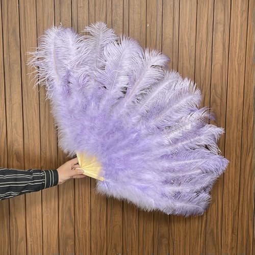 Abanicos de plumas de avestruz blancas grandes, 13 barras, 90/130 cm, plumas esponjosas, plegables, para carnaval, escenario, ópera, accesorios de decoración, color morado claro, 1 unidad, 90 cm